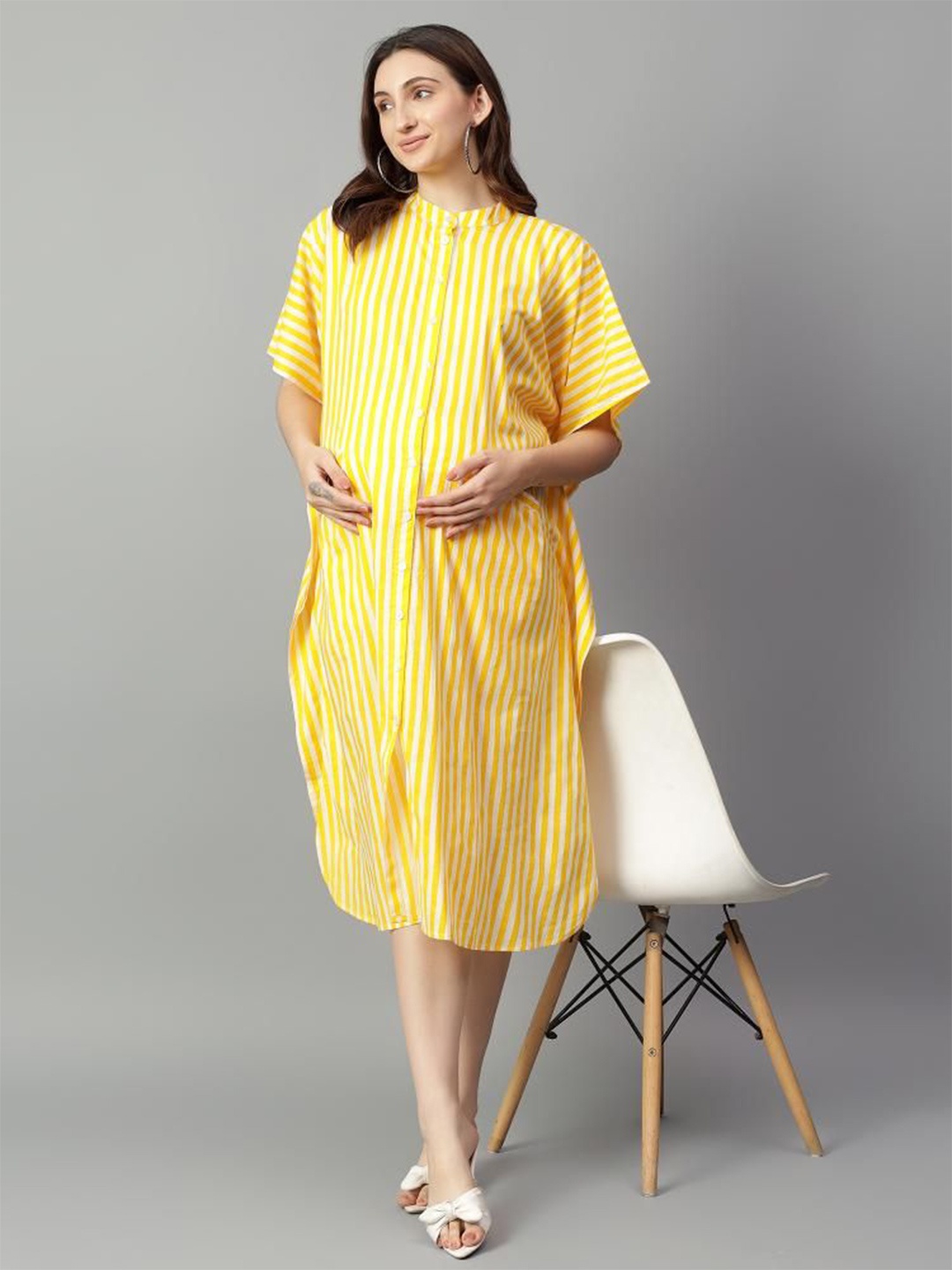 

Safeera Striped Kaftan Midi Dress, Yellow