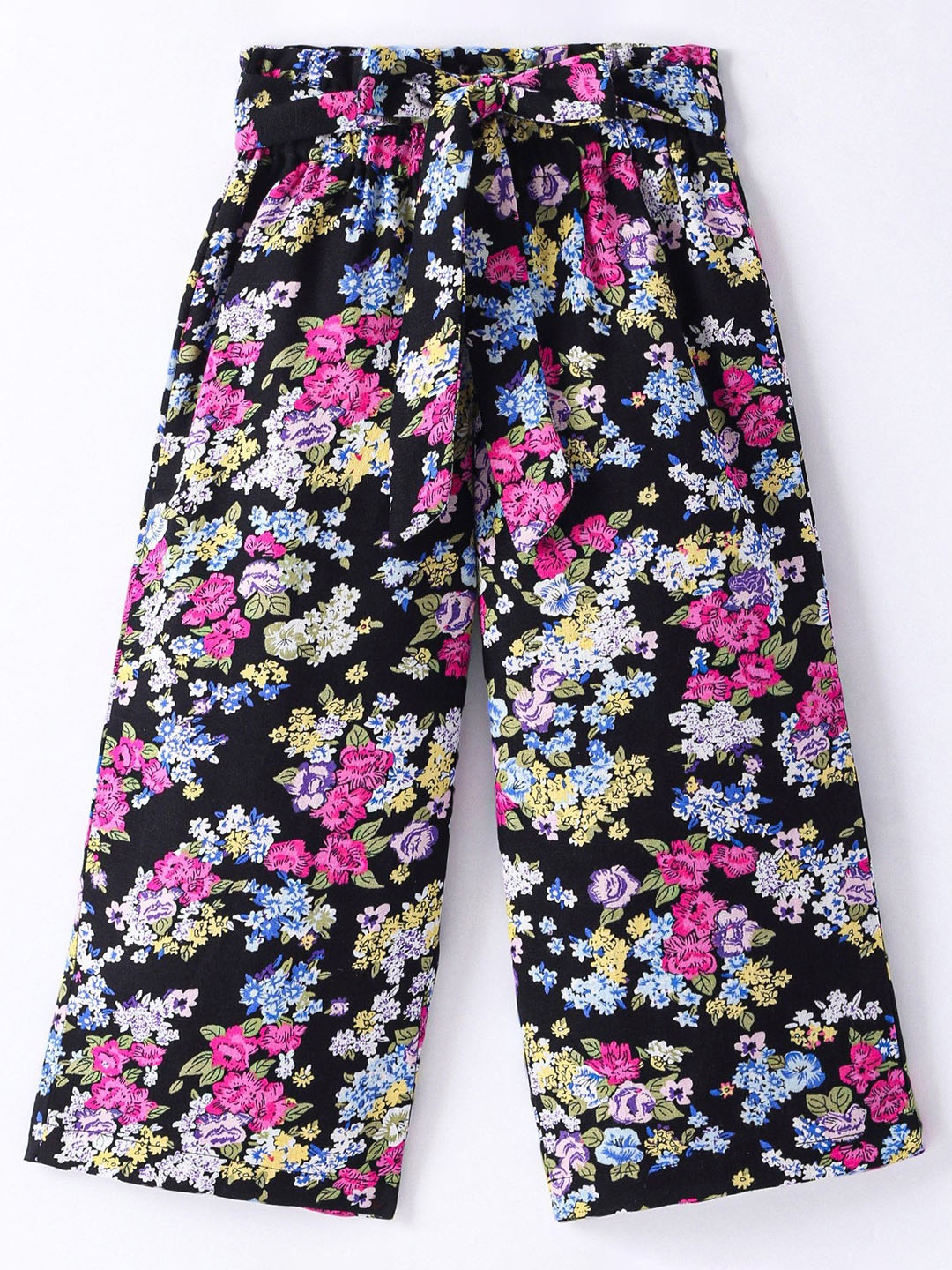 

CrayonFlakes Girls Floral Printed Palazzos, Black