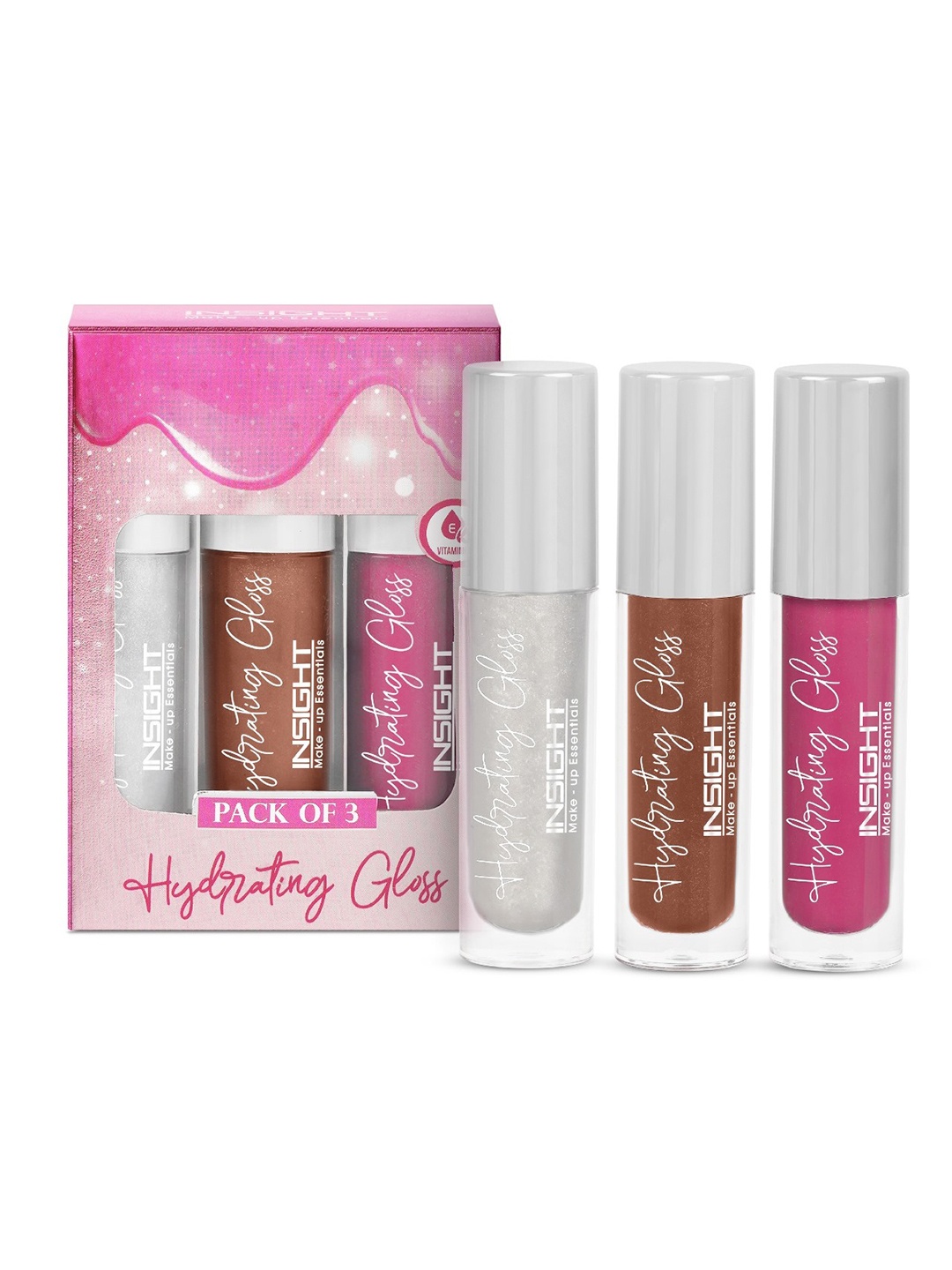 

Insight Cosmetics Pack Of 3 Hydrating Non-Sticky Tinted Lip Gloss- 3.5gm Each, Pink