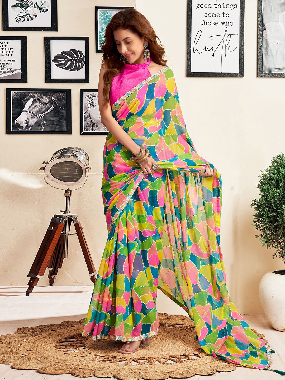 

Mitera Embroidered Pure Georgette Saree, Green