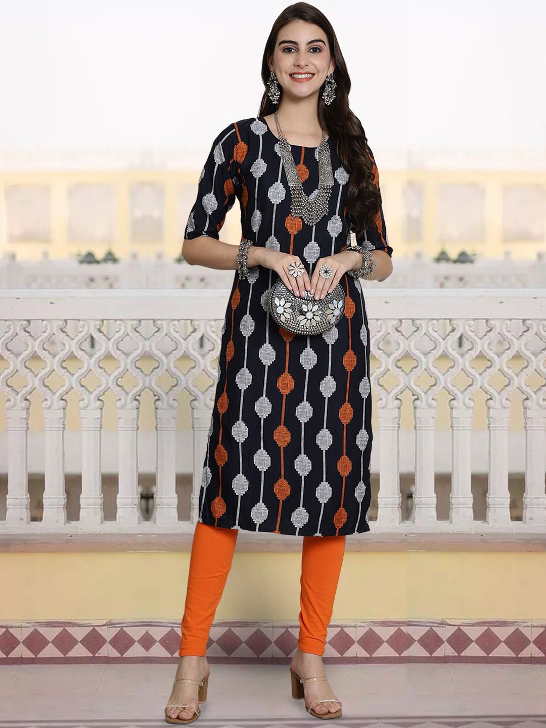 

7Threads Women Ethnic Motifs Printed Sequinned Floral Crepe Kurta, Multi