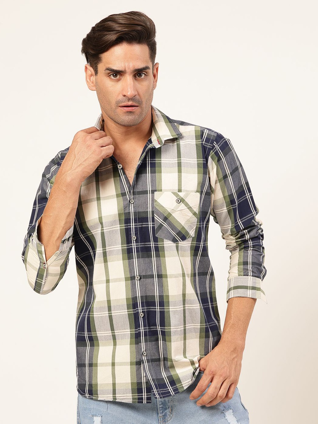 

JADEBERRY Men Classic Slim Fit Tartan Checks Opaque Checked Casual Shirt, Green