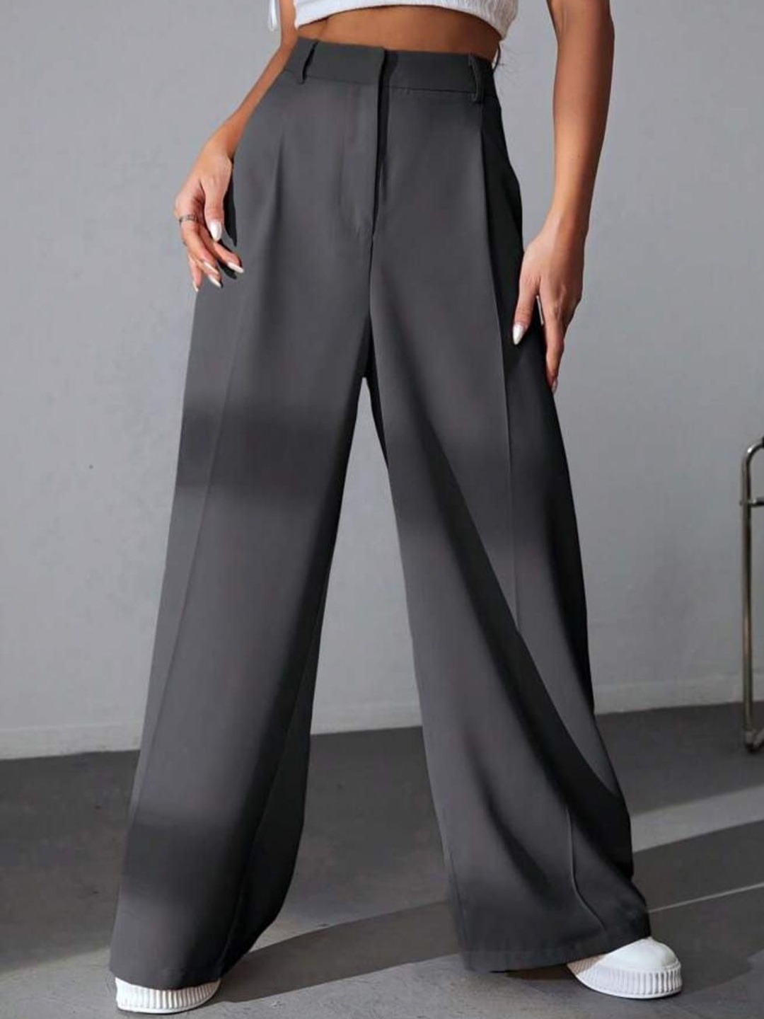 

Next One Women Grey Pleated Korean Pants