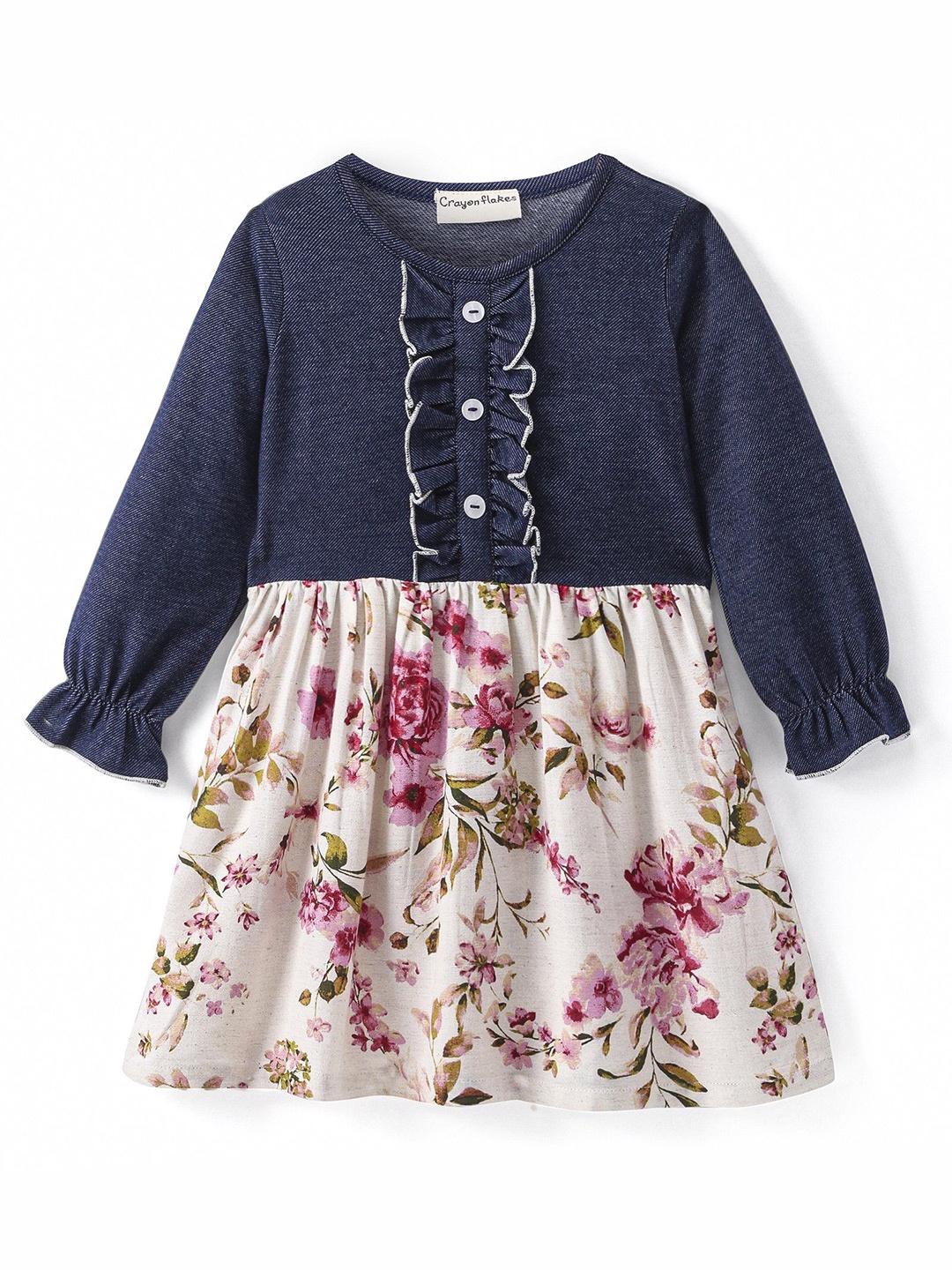 

CrayonFlakes Girls Floral Print Fit & Flare Dress, Off white