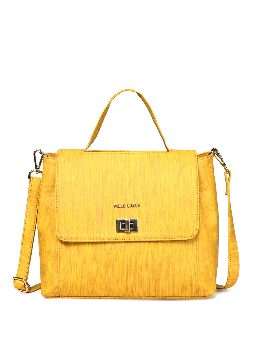 

PELLE LUXUR PU Structured Satchel with Applique, Mustard