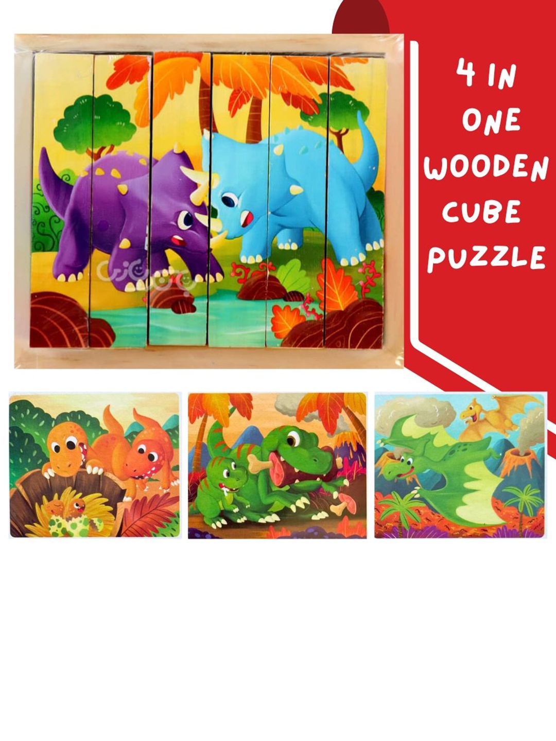 

BAESD Kids BPA Free Four in One Wooden Patterns Animal Theme Six Strip Wooden Puzzles, Blue