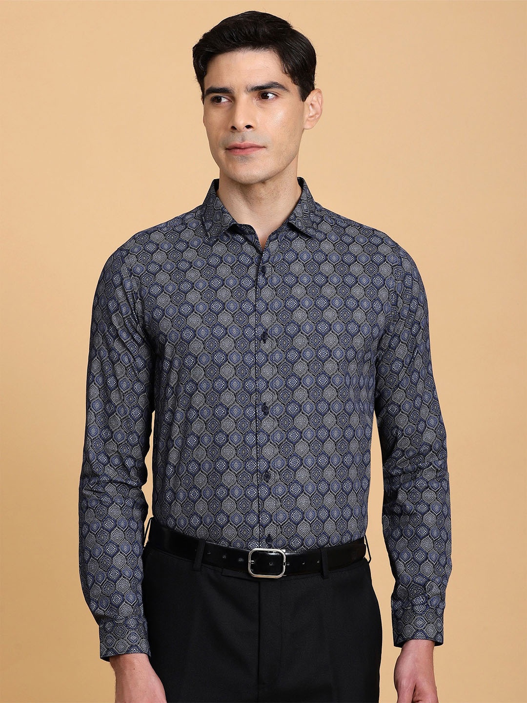 

Gavin Paris Men Classic Opaque Printed Semiformal Shirt, Blue