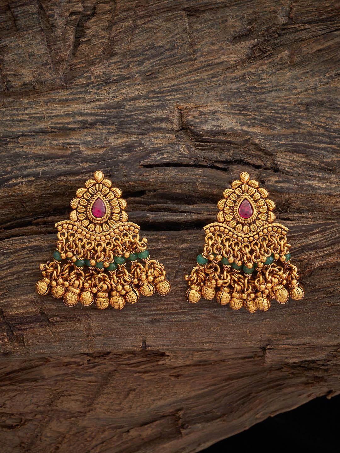 

Kushal's Fashion Jewellery Gold-Plated Artificial Beaded Teardrop Shaped Drop Earrings, Red