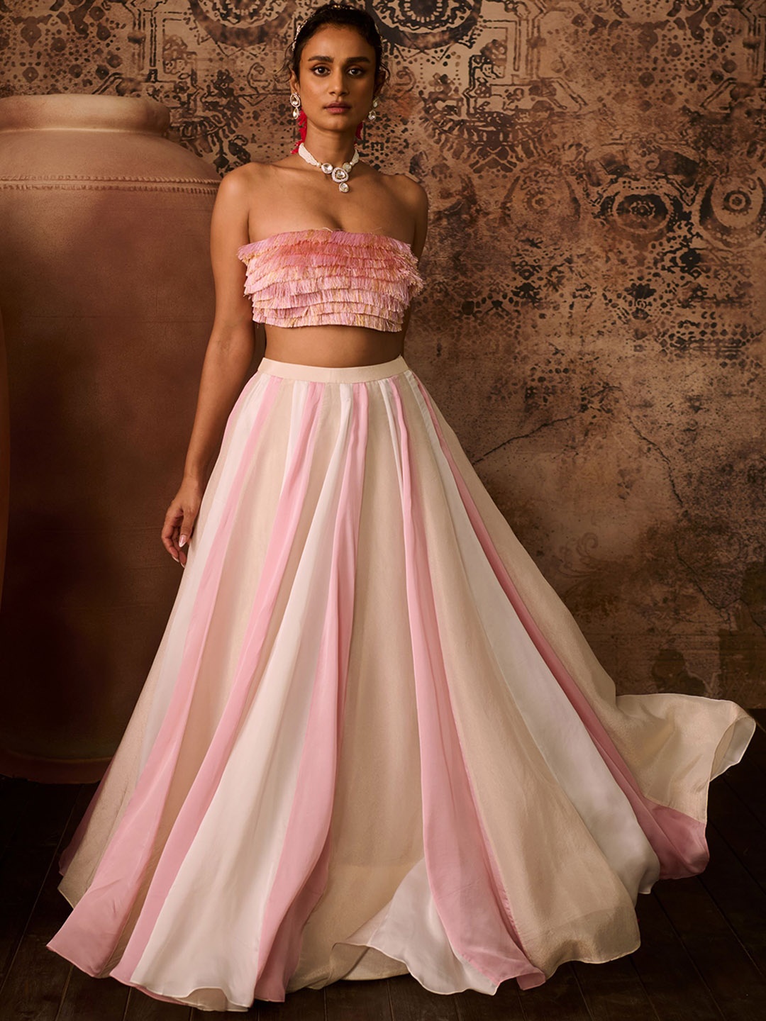 

Masumi Mewawalla Embroidered Top With Skirt Co-Ords, Pink
