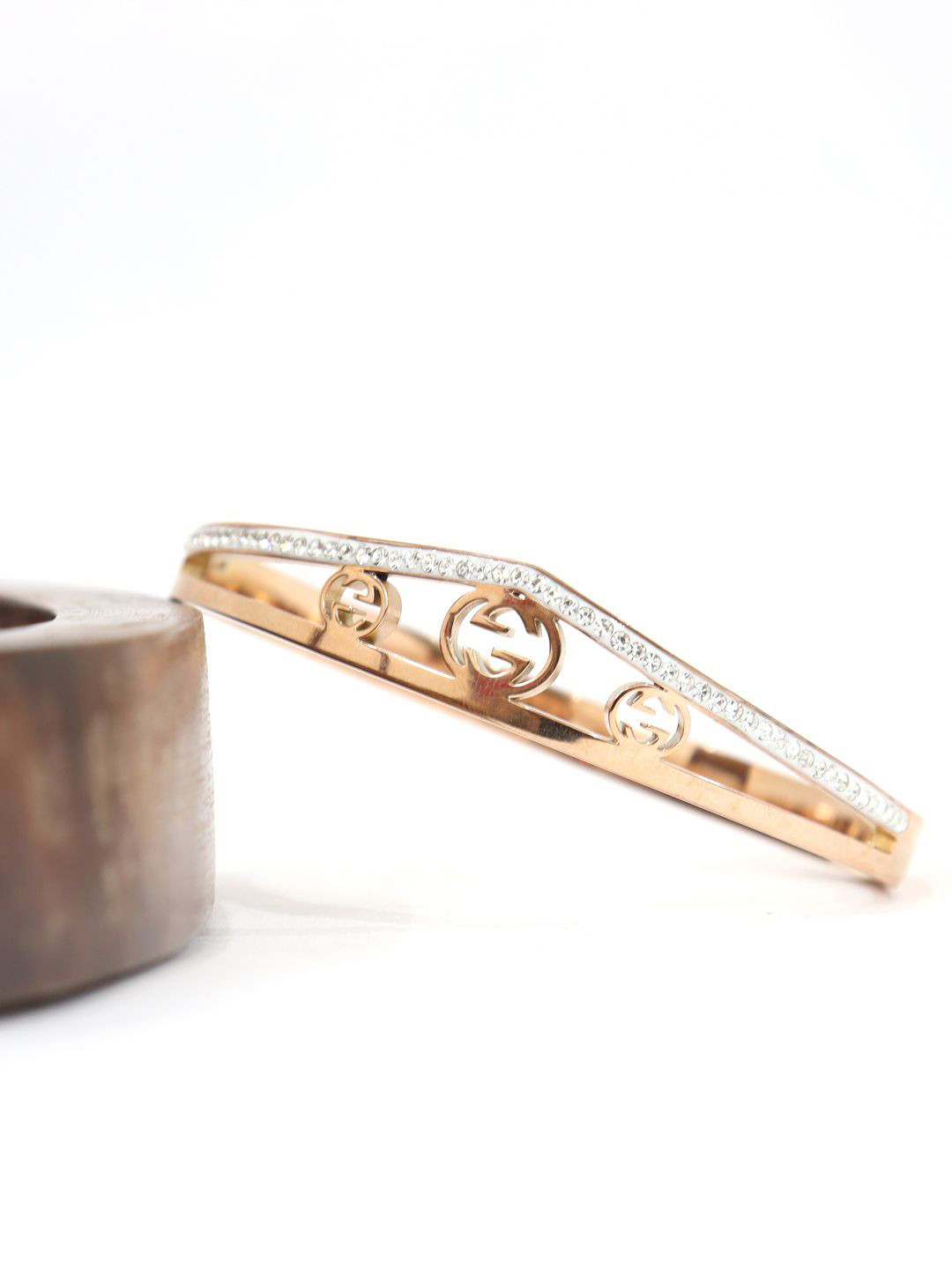 

KRENOZ Women American Diamond Antique Rose Gold-Plated Bangle-Style Bracelet