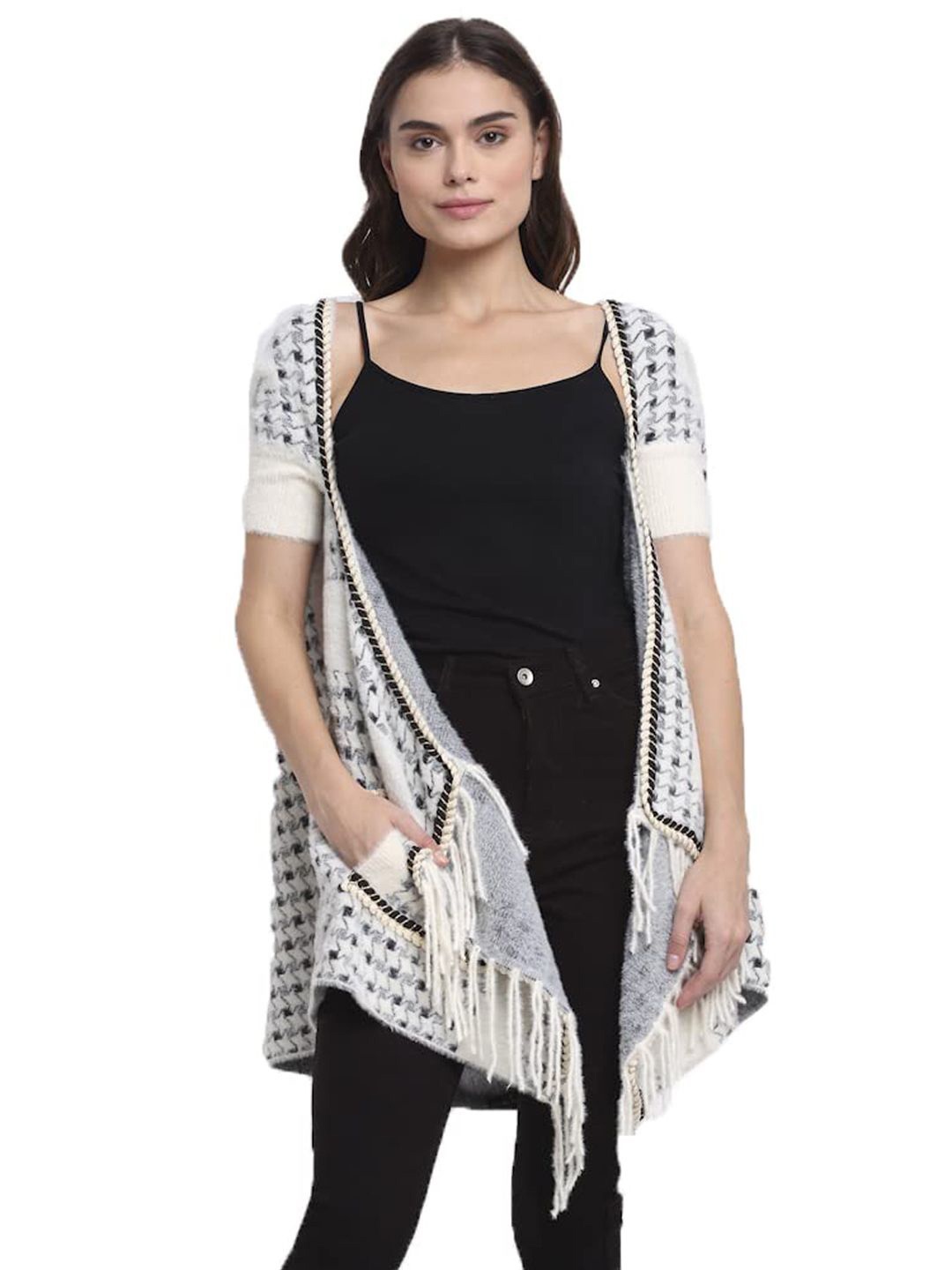 

Global Republic Women Printed Longline Shrug, Black