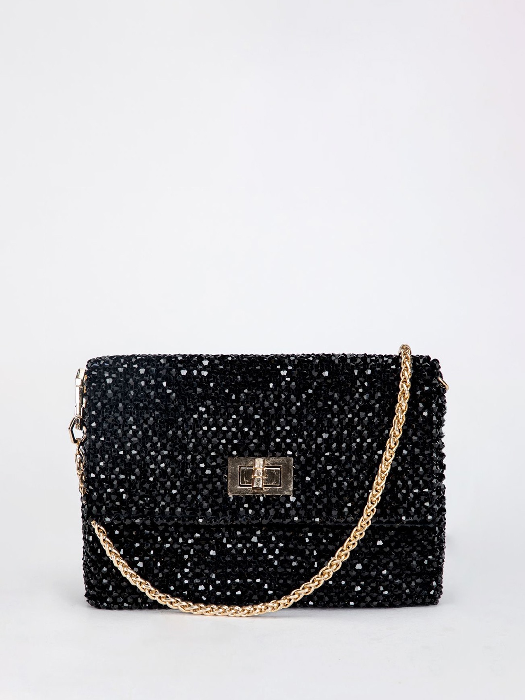 

EENA Embellished Foldover Clutch, Black