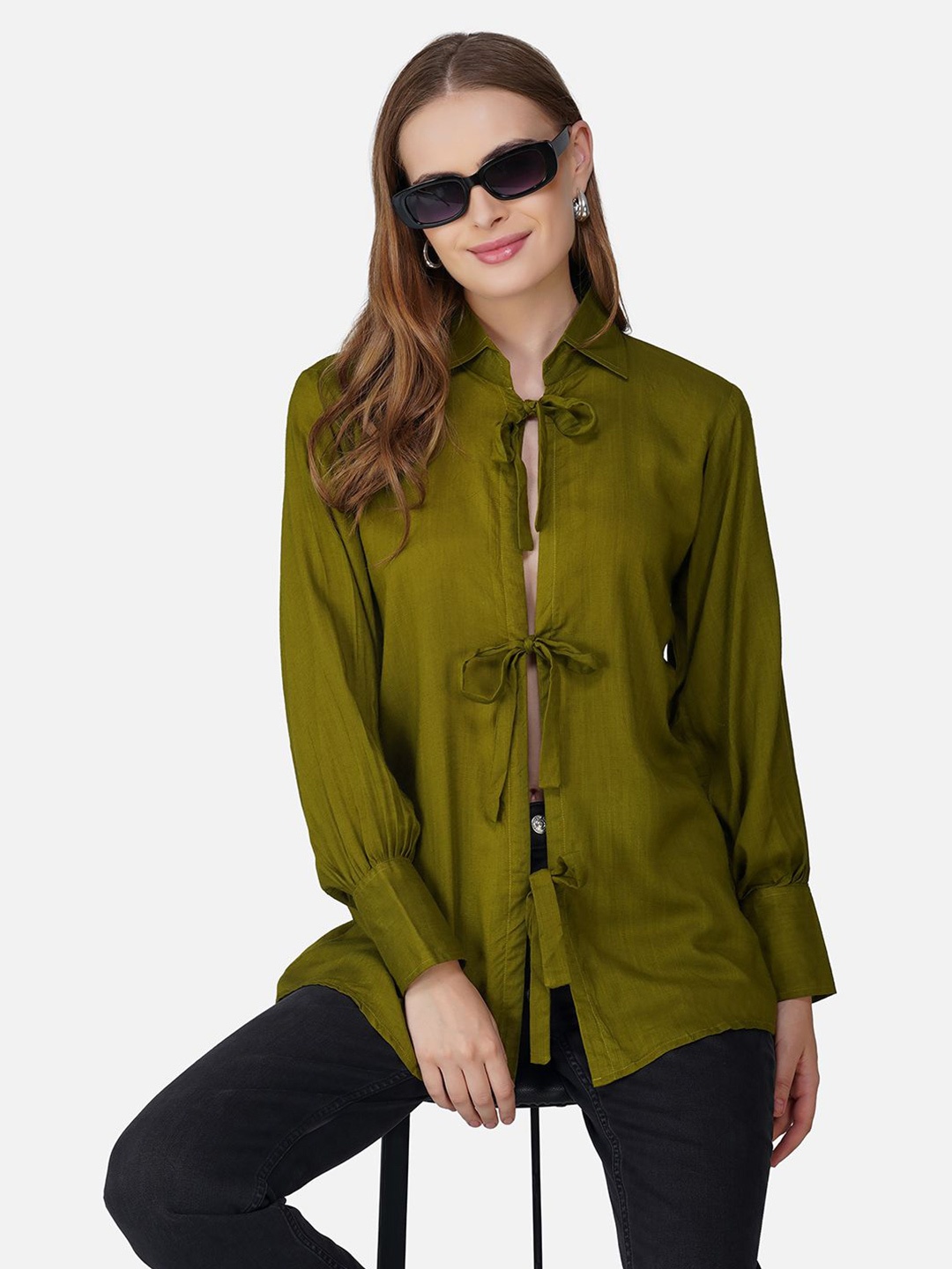 

BCZ Style Women Opaque Casual Shirt, Green