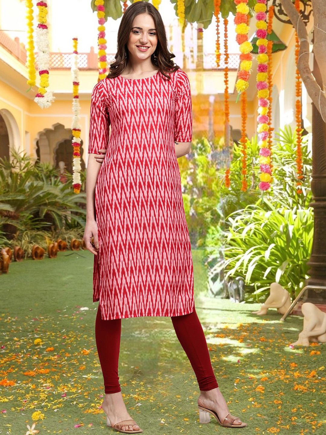 

7Threads Women Flared Sleeves Sequinned Floral Crepe Pathani Kurta, Multi