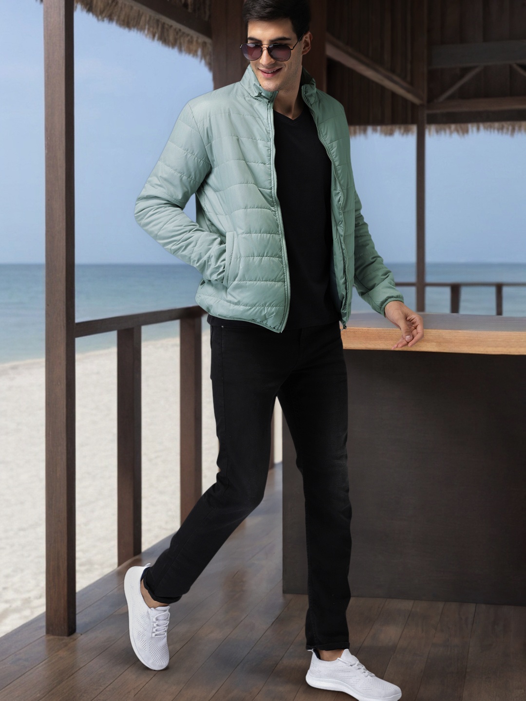 

Mast & Harbour Men Grey Solid padded Jacket