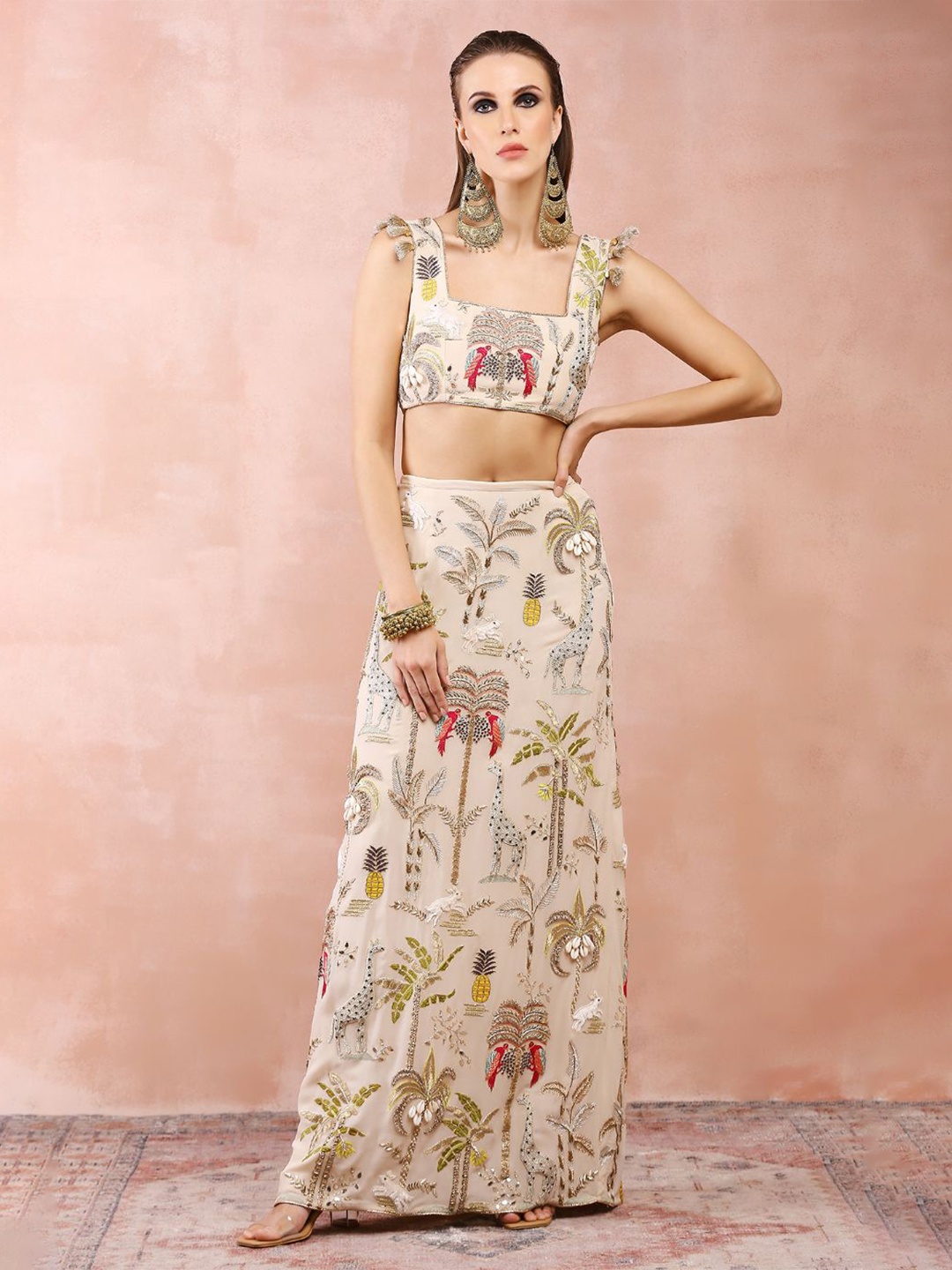 

Payal Singhal Embroidered Ready to Wear Lehenga &, Cream