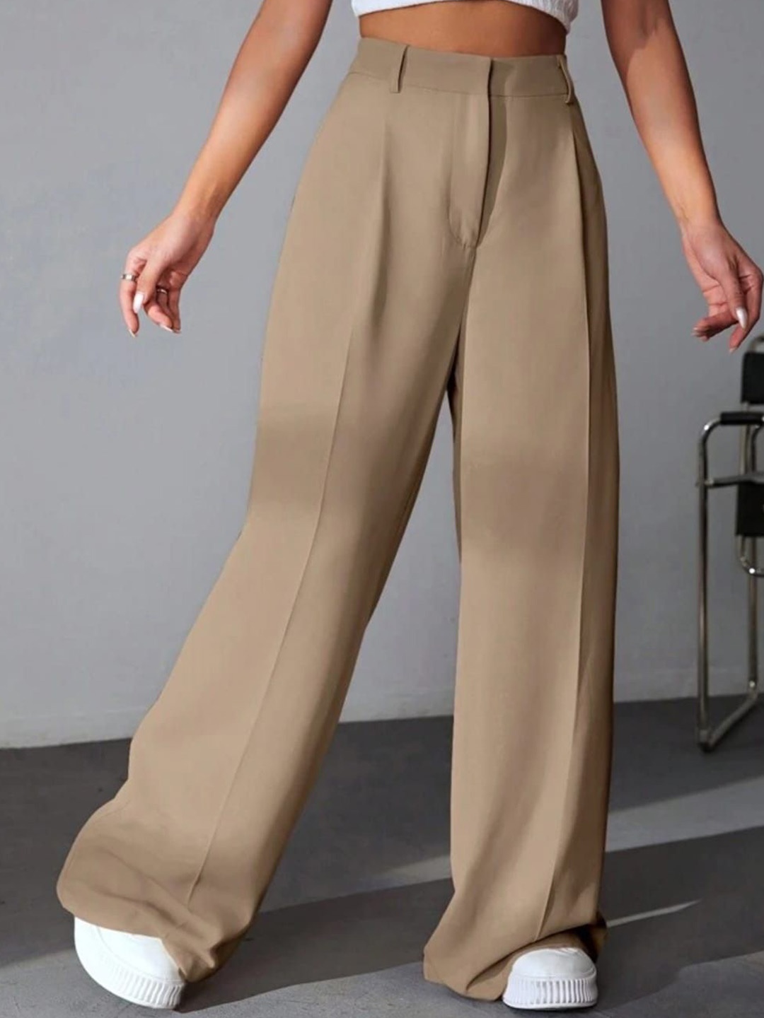 

BROADSTAR Women Pleated Korean Pants, Beige