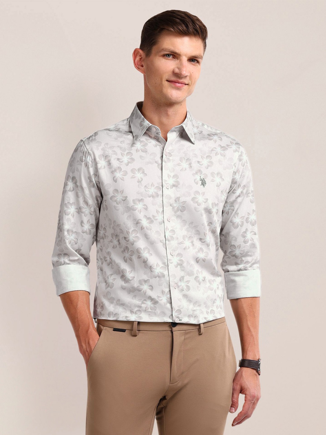 

U.S. Polo Assn. Men Classic Floral Opaque Printed Casual Shirt, Grey