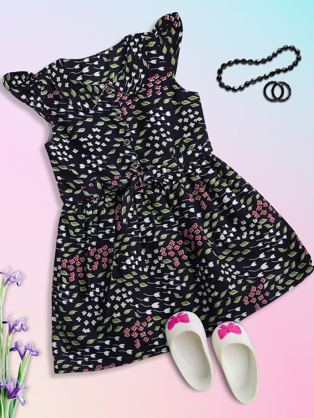 

ADDYVERO Girls Peter Pan Collar Floral Dress, Blue
