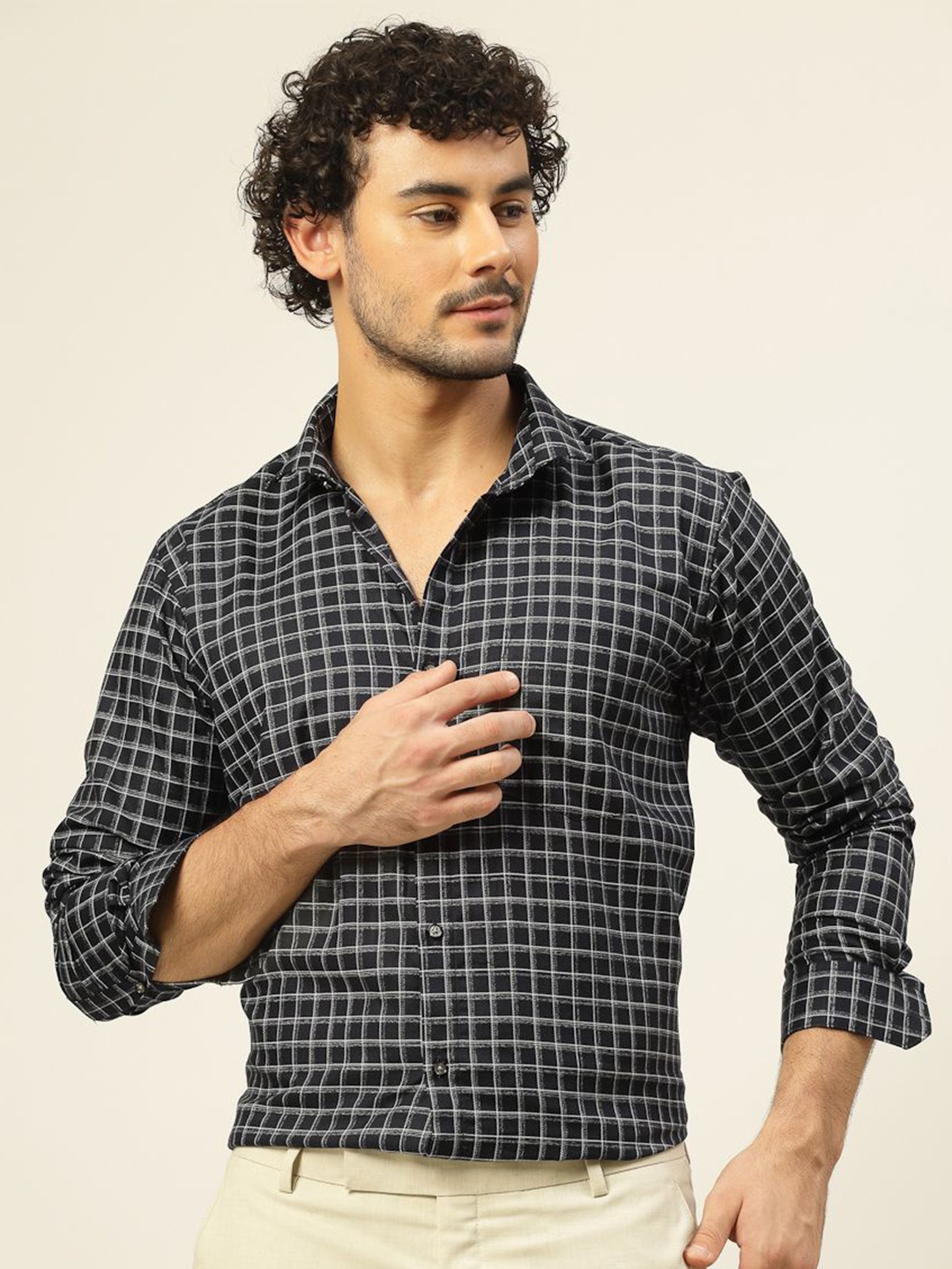

JADEBERRY Men Classic Slim Fit Opaque Checked Casual Shirt, Navy blue