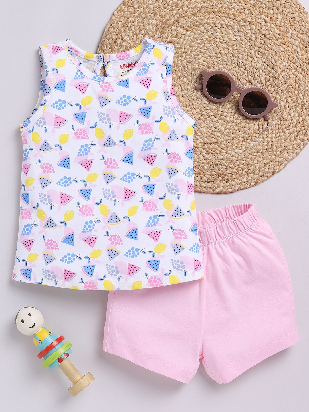 

MIMINO Girls Printed T-shirt with Shorts, Pink