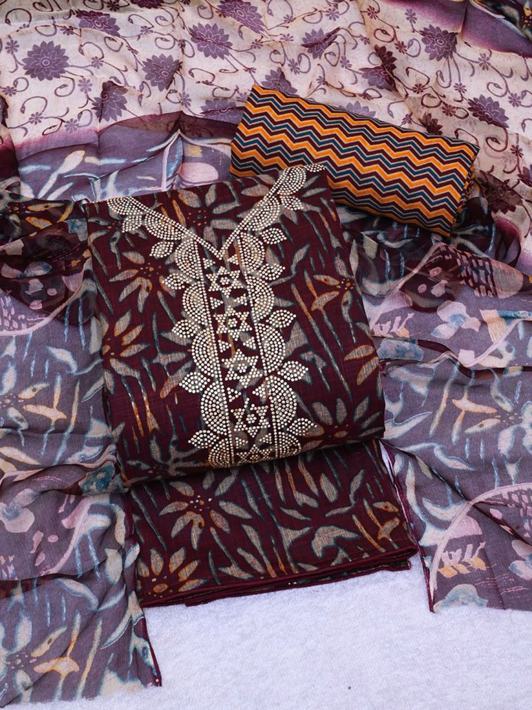 

ASISA Printed Unstitched Dress Material, Maroon