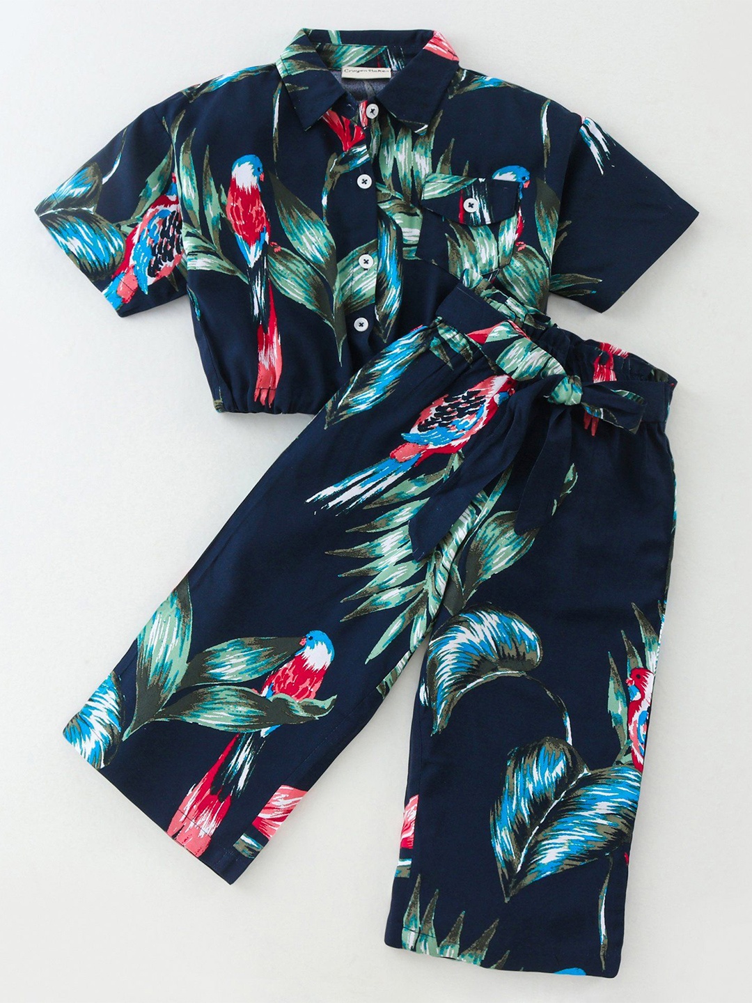 

CrayonFlakes Girls Printed Shirt with Trousers, Navy blue