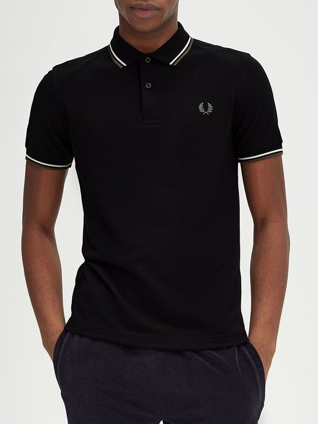 

Fred Perry Men Mandarin Collar Applique T-shirt, Black