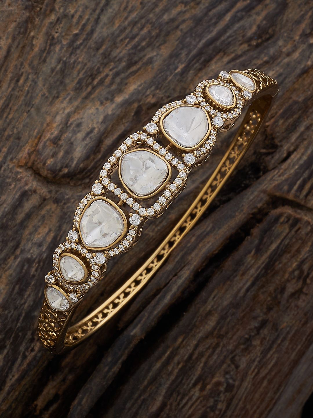 

Kushal's Fashion Jewellery Kundan Kada Bracelet, Gold