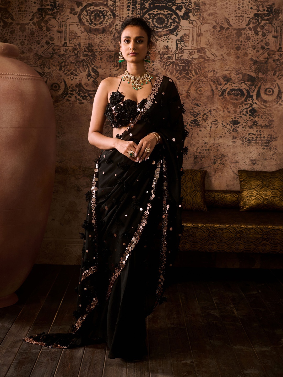 

Masumi Mewawalla Embellished Sequinned Organza Saree, Black