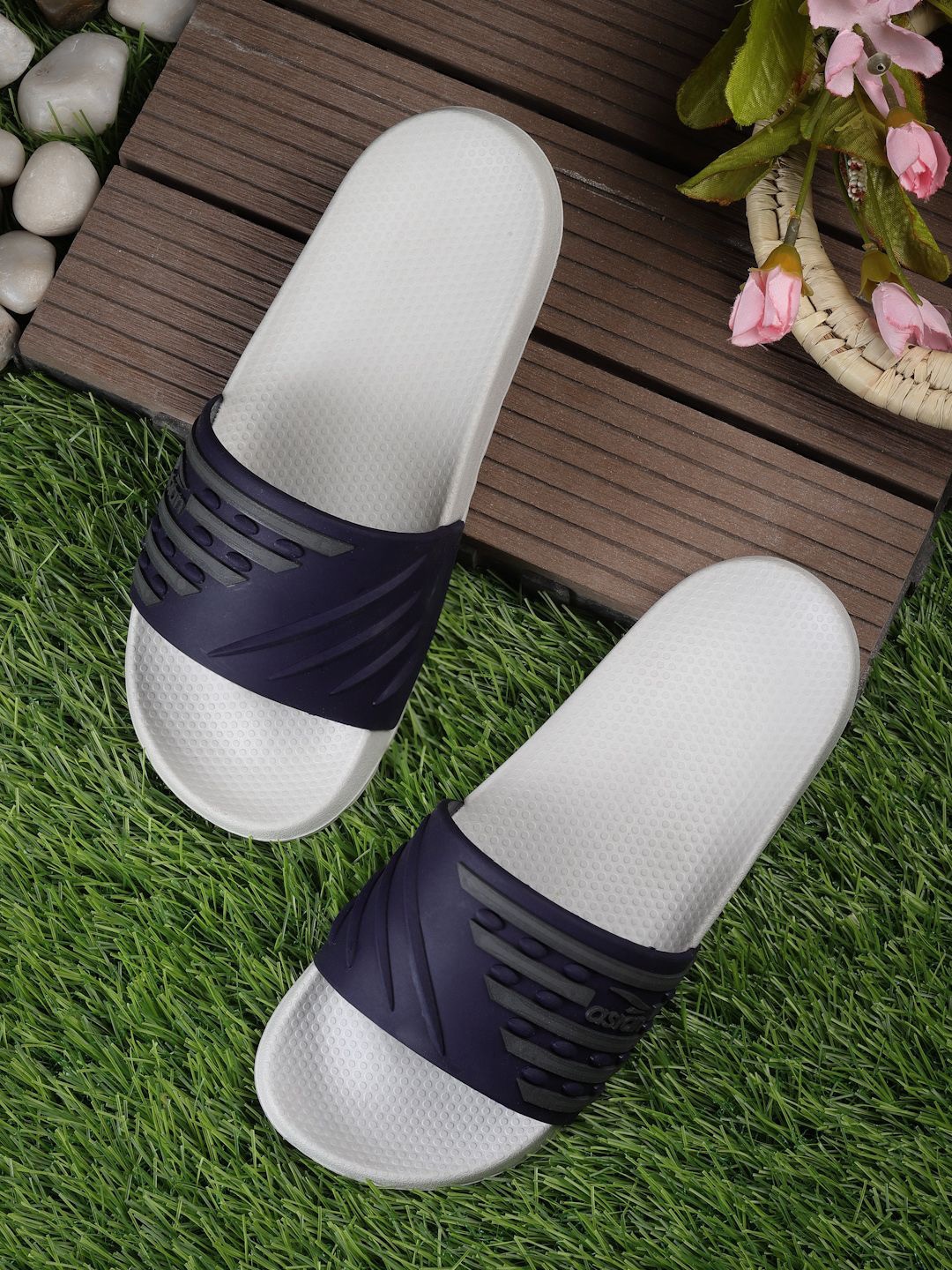 

ASIAN Boys Striped Rubber Sliders, Grey