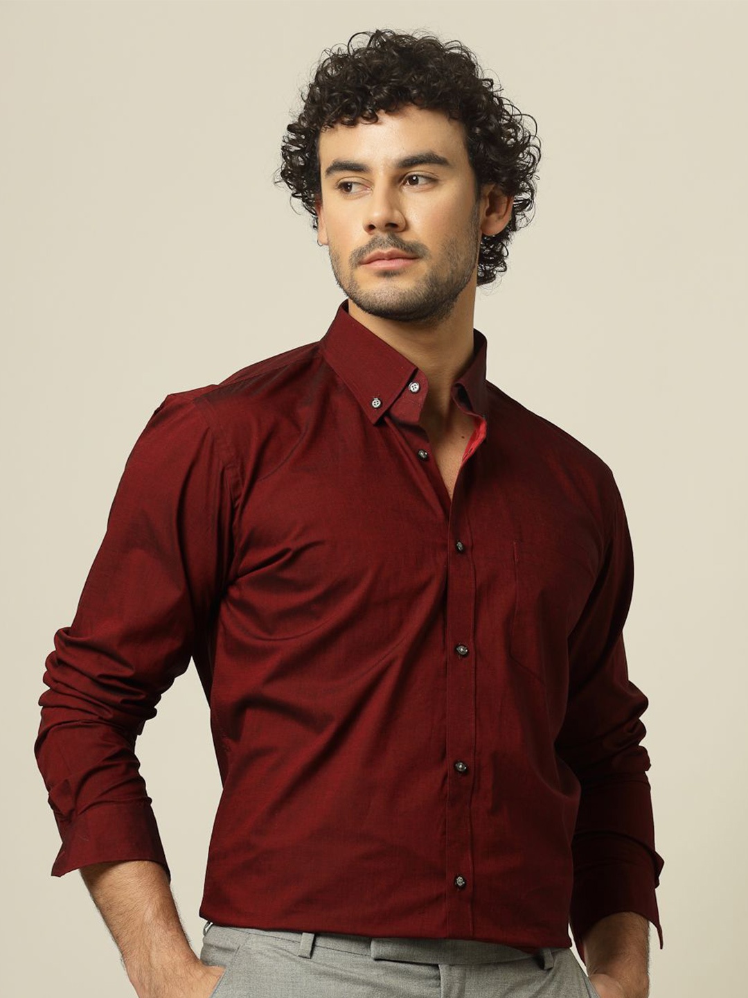 

JADEBERRY Men Classic Slim Fit Opaque Party Shirt, Maroon