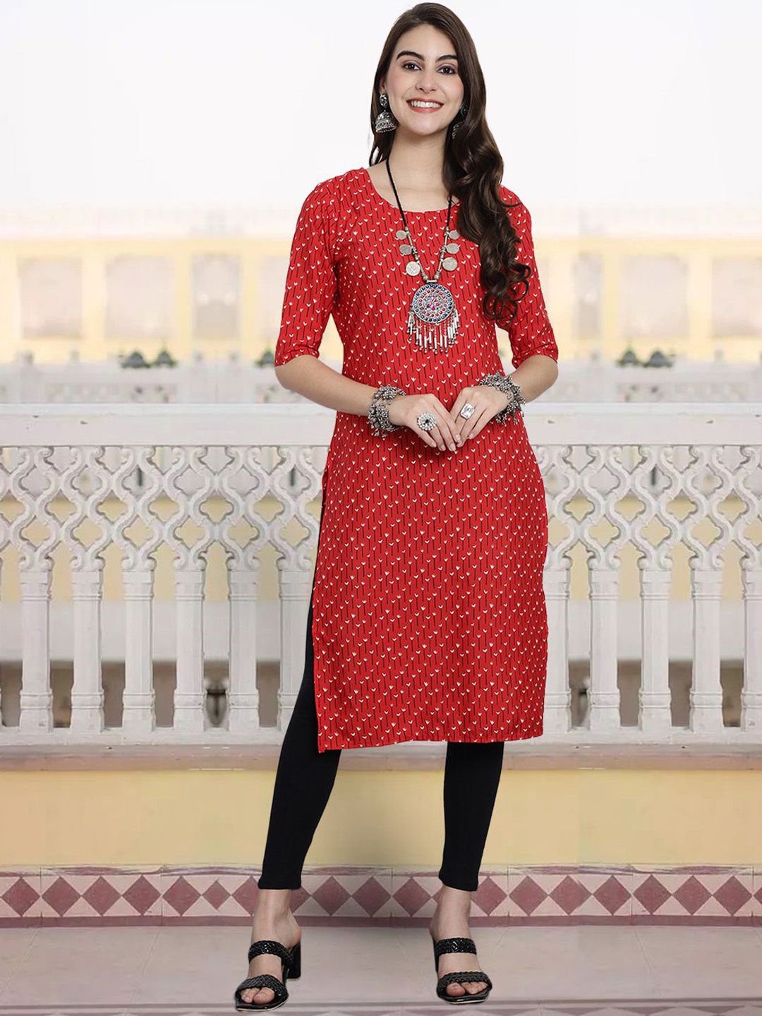 

7Threads Women Quirky Thread Work Floral Crepe Anarkali Kurta, Multi