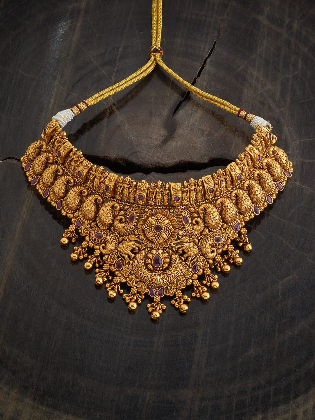 

Kushal's Fashion Jewellery Gold Plated Antique Artificial Stones Studded Necklace