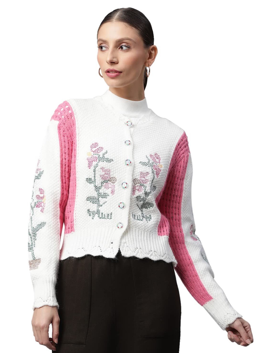 

Global Republic Women Floral Printed Cardigan, Pink