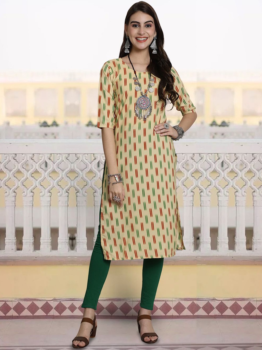 

7Threads Women Ethnic Motifs Printed Sequinned Floral Crepe Kurta, Multi