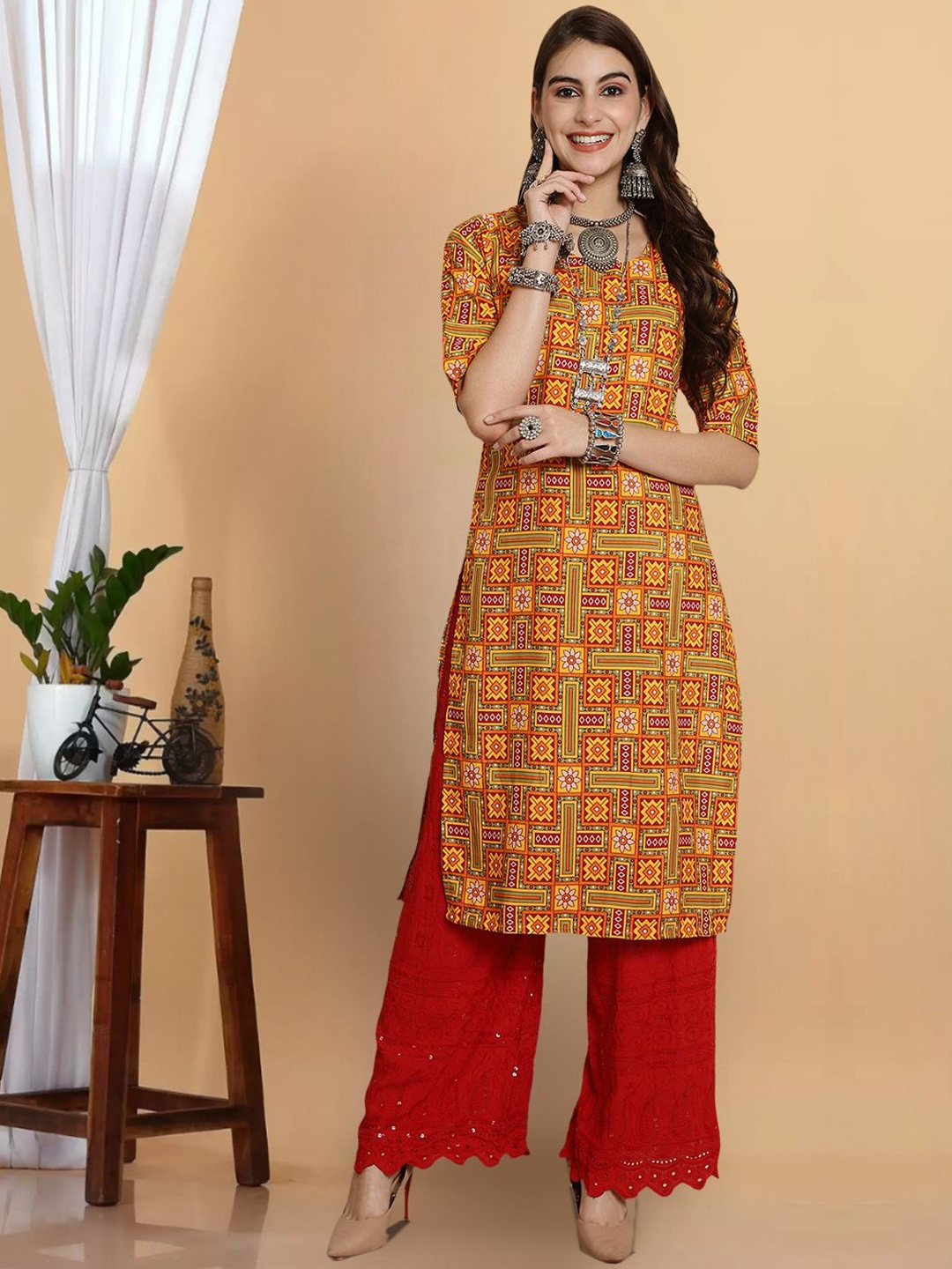 

7Threads Women Printed Keyhole Neck Sequinned Floral Crepe Anarkali Kurta, Multi