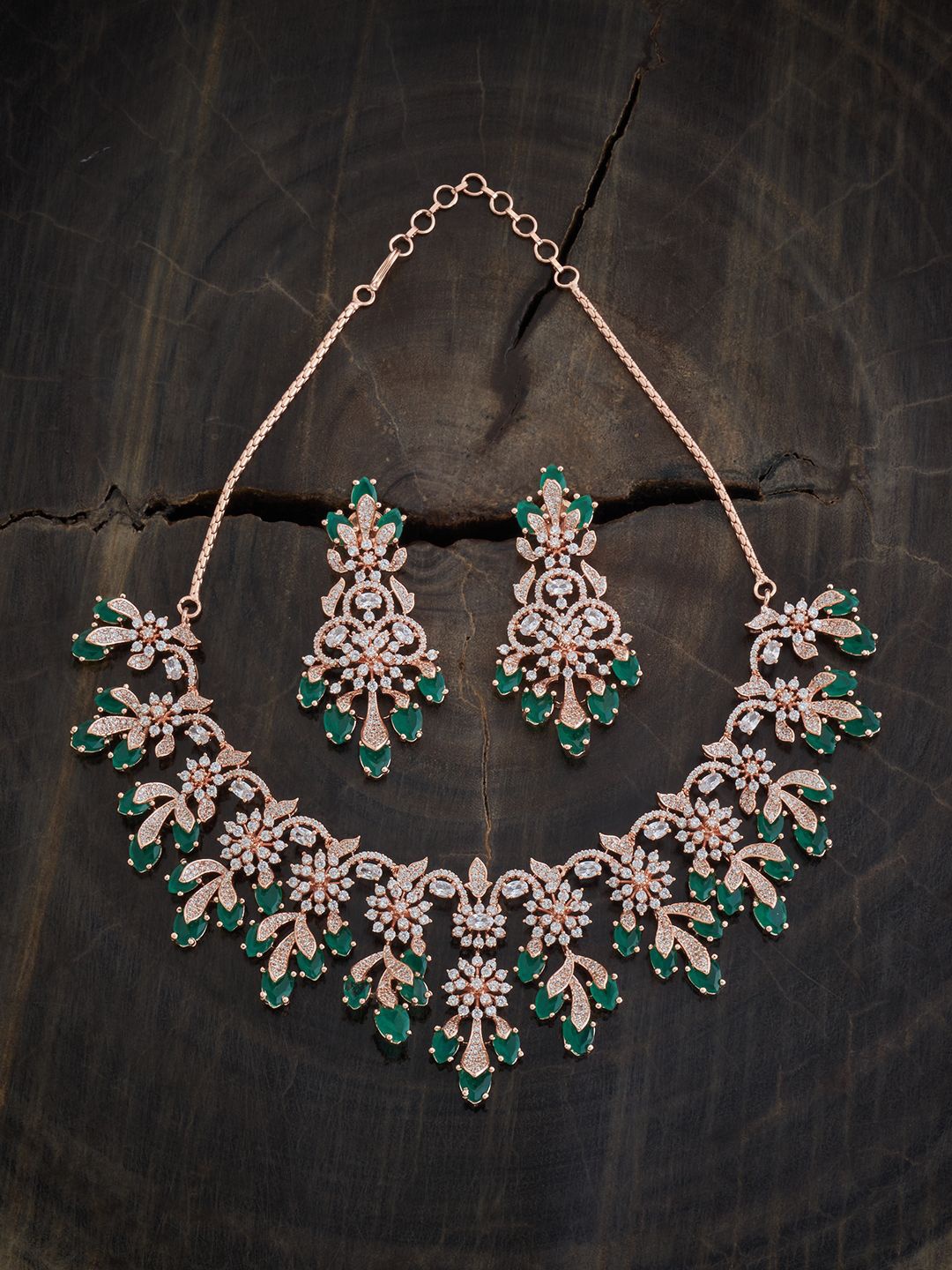 

Kushal's Fashion Jewellery Rose Gold-Plated Zircon Stone Studded Jewellery Set