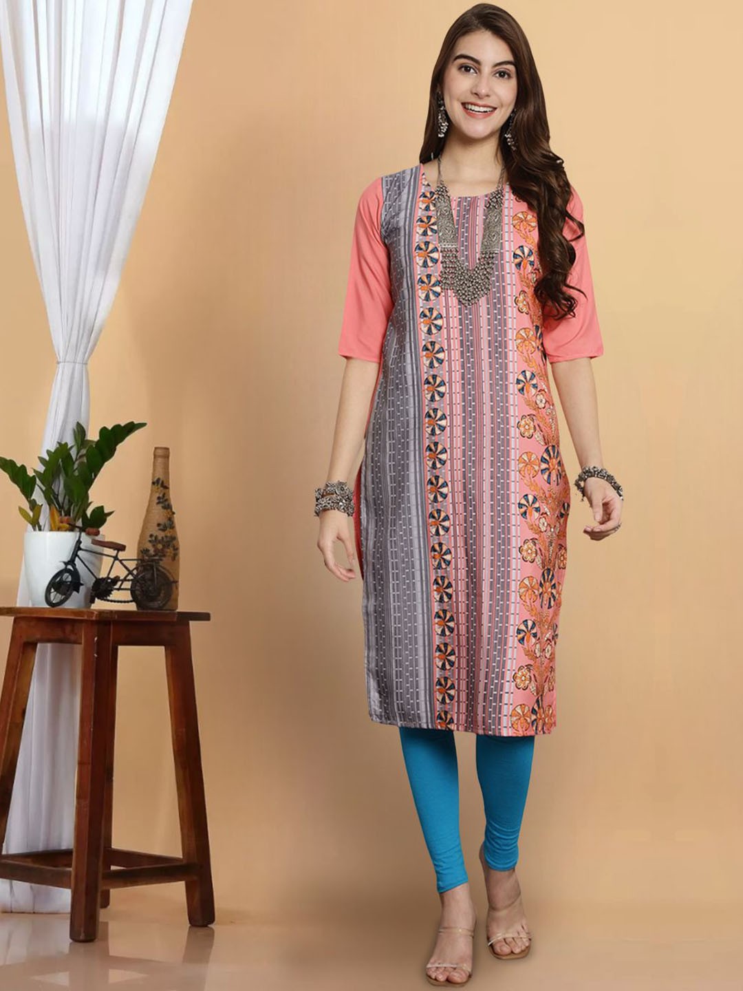 

7Threads Women Thread Work Floral Crepe Anarkali Kurta, Multi