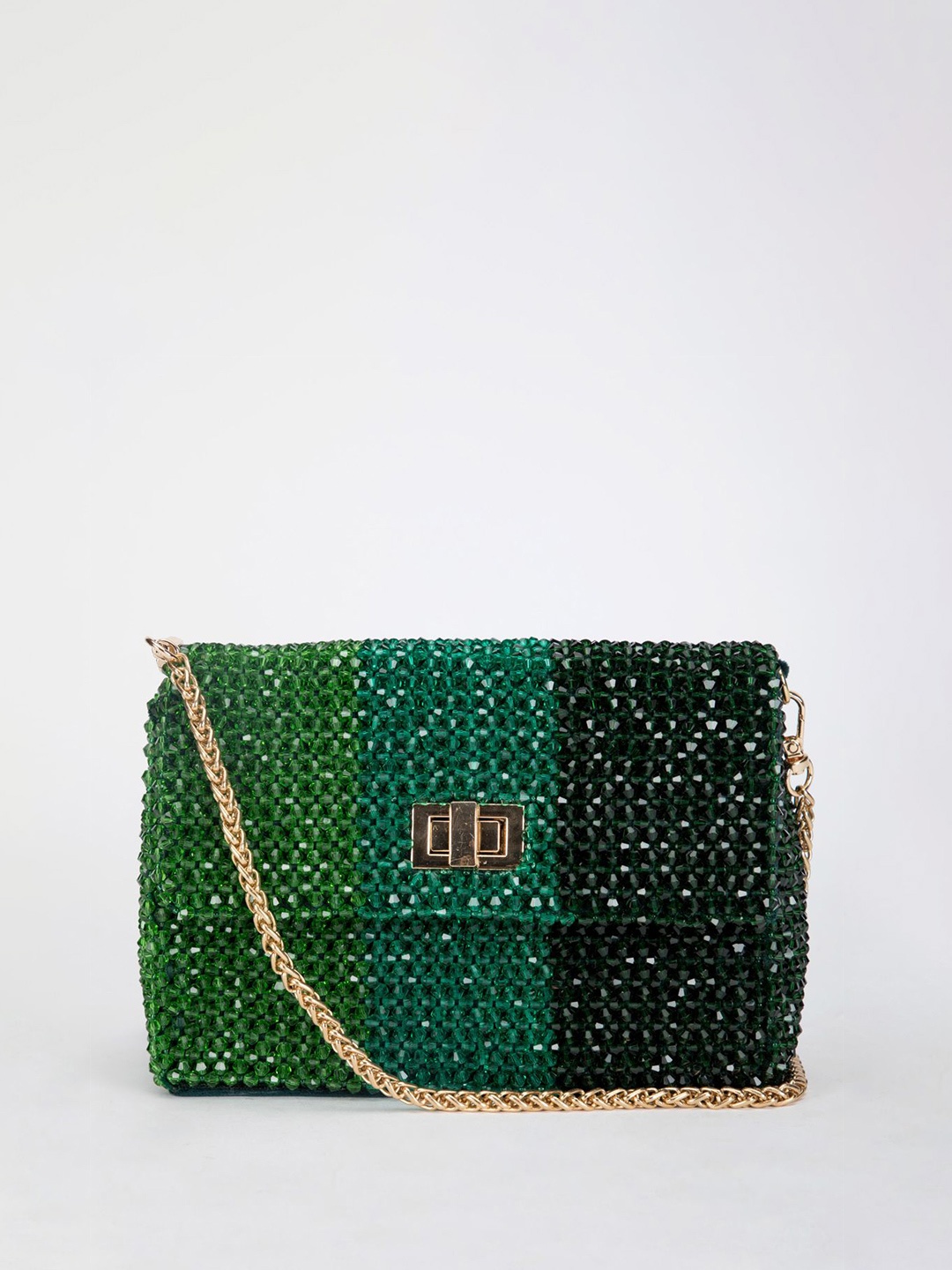 

EENA Embroidered Foldover Clutch, Green