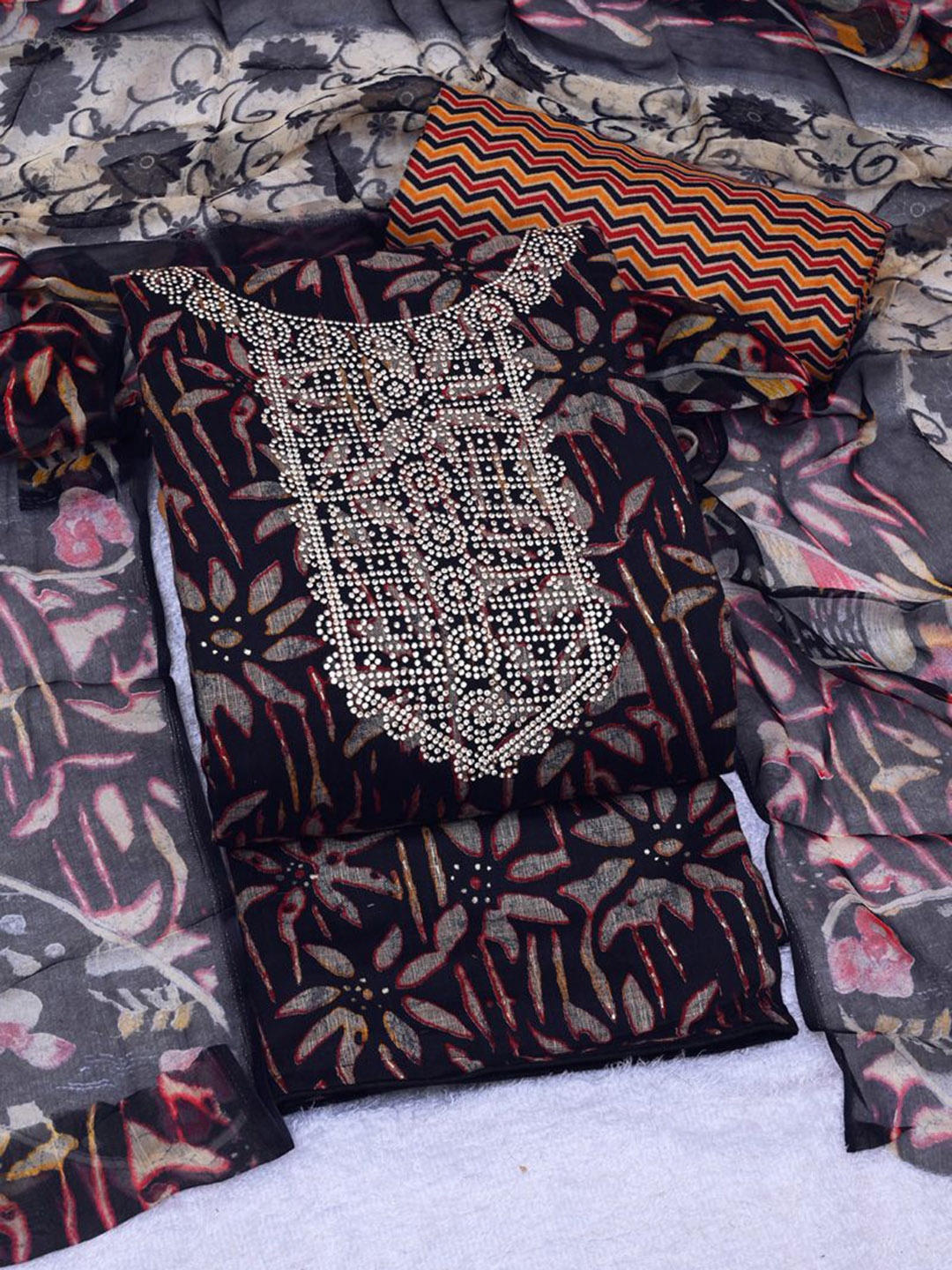 

ASISA Printed Unstitched Dress Material, Navy blue