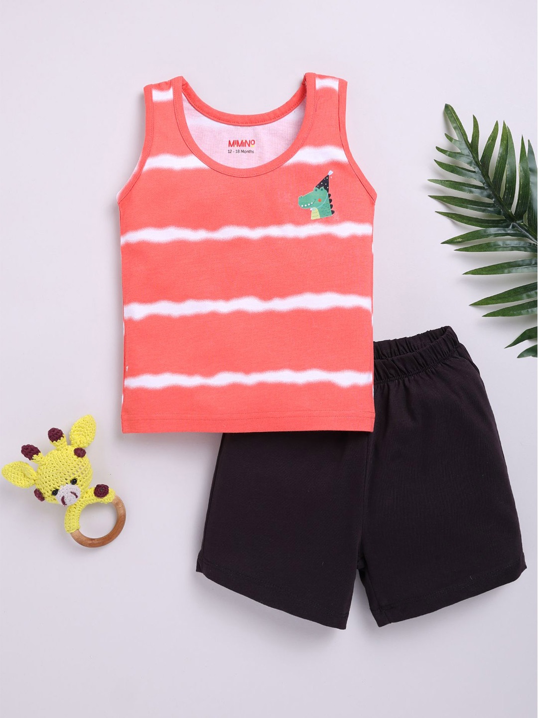 

MIMINO Boys Printed T-shirt with Shorts, Orange
