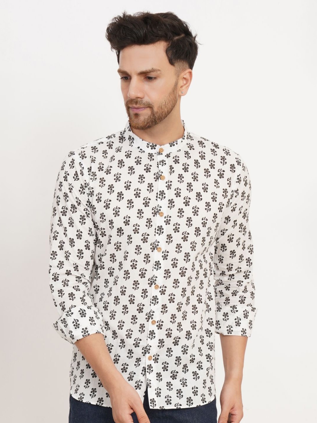 

KALINI Men Classic Floral Opaque Printed Casual Shirt, White