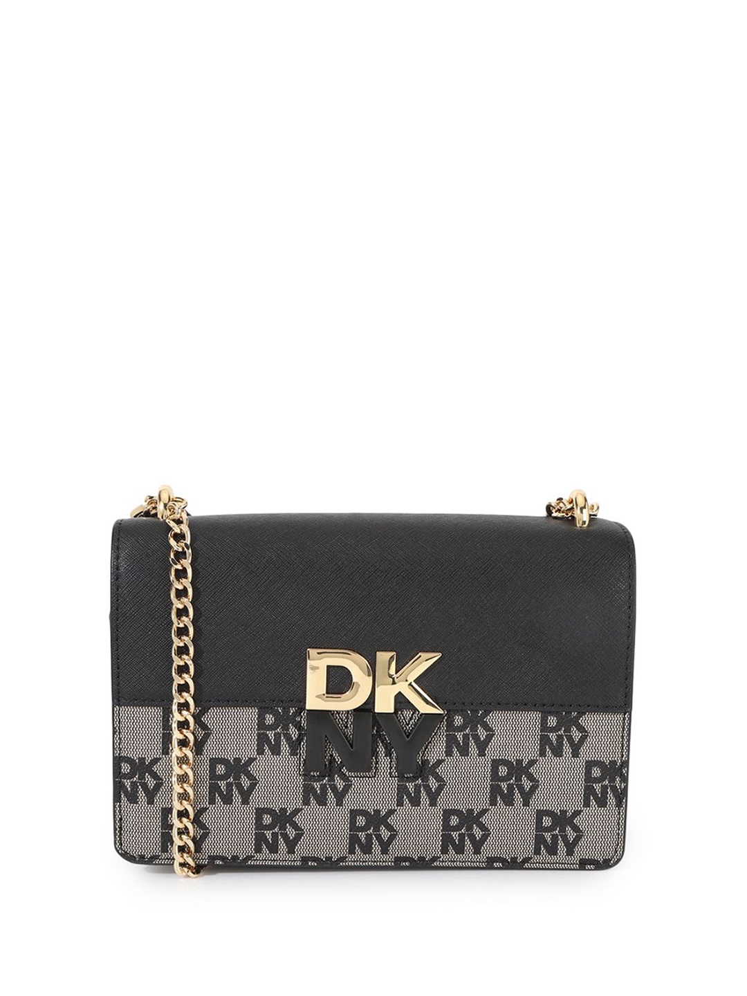 

DKNY Printed PU Structured Sling Bag, Black