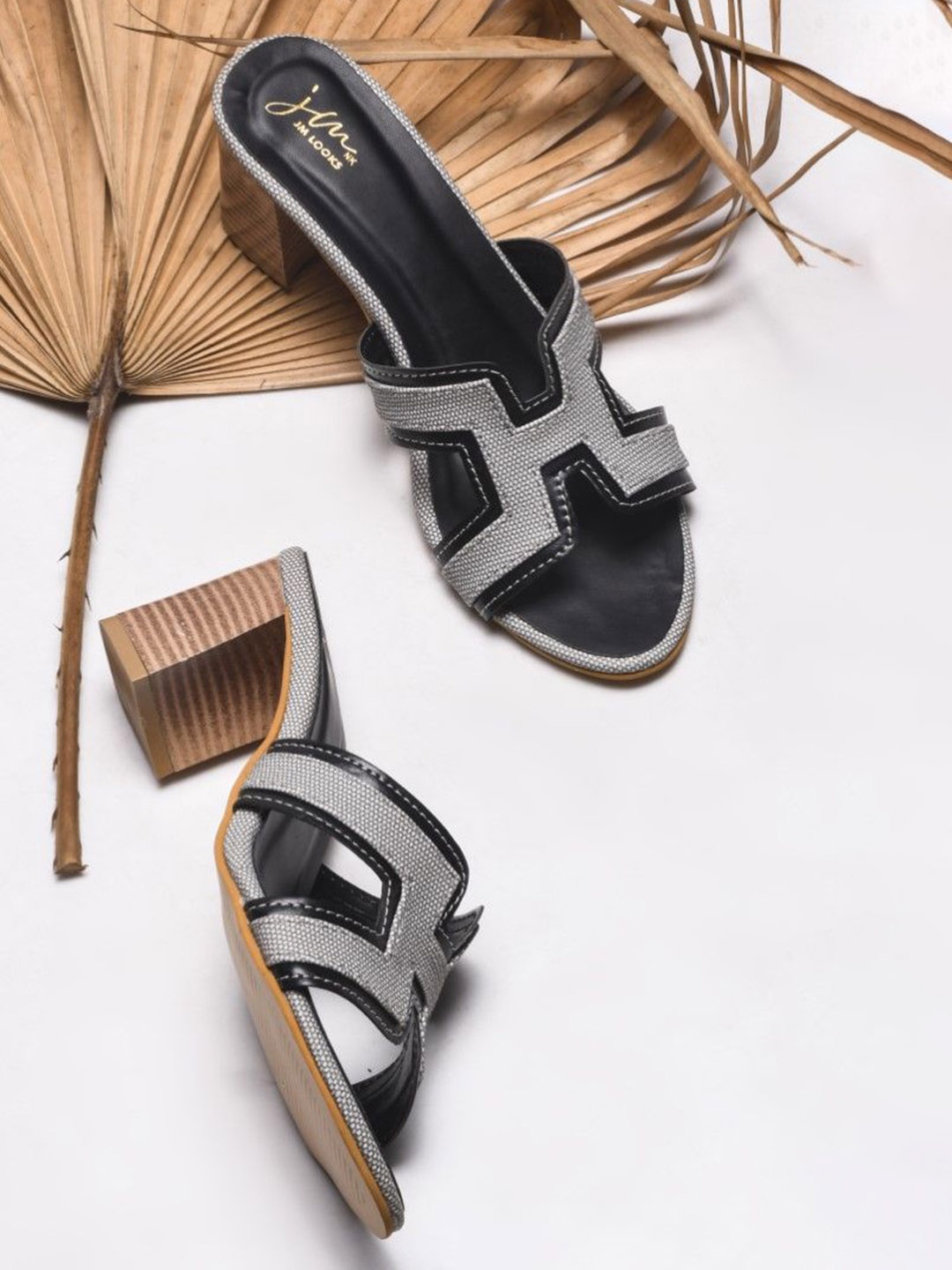 

JM Looks Printed Colourblock Block Heel Sandals, Grey