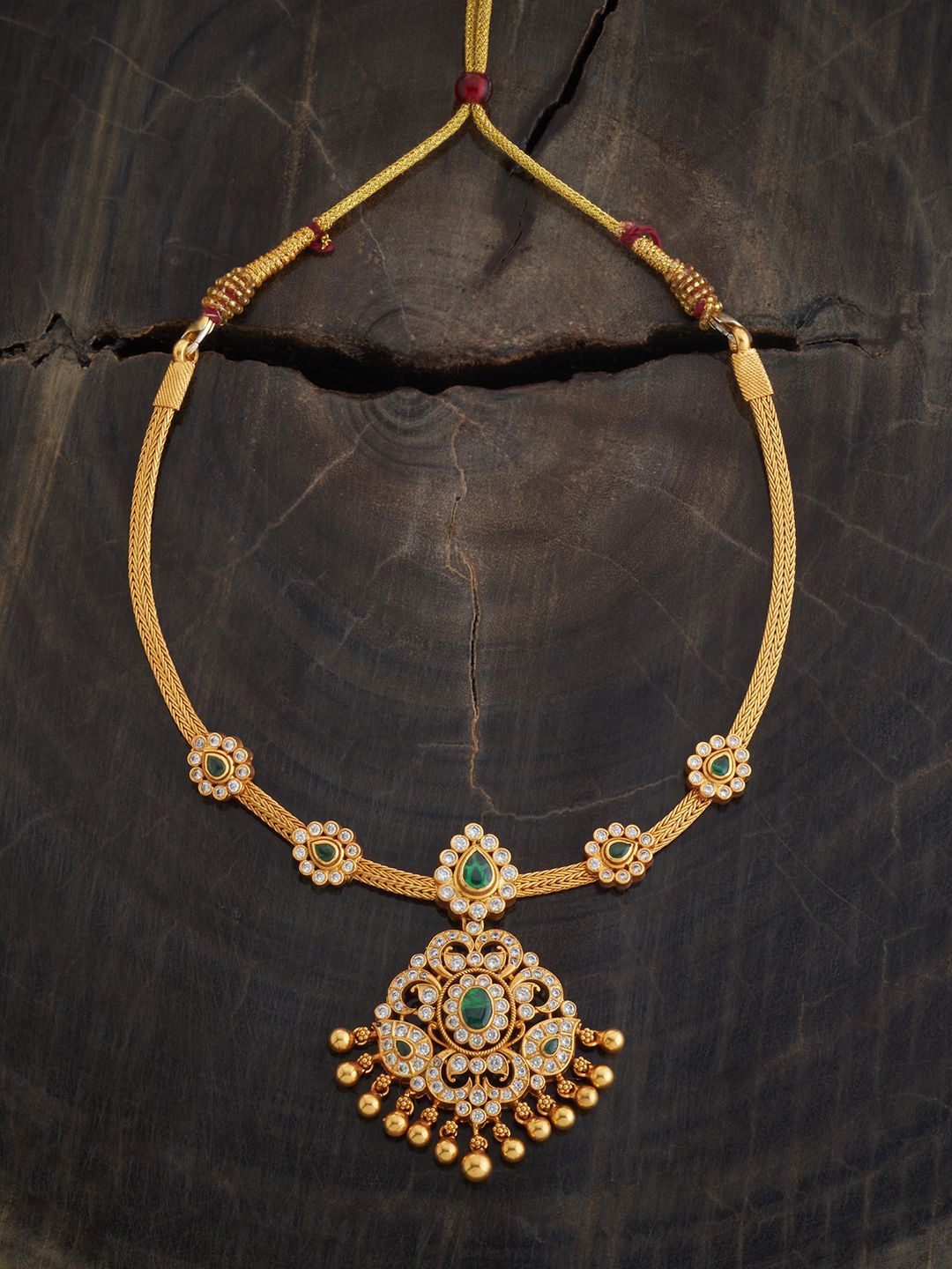 

Kushal's Fashion Jewellery 92.5 Pure Silver Gold-Plated Artificial Stones Temple Necklace
