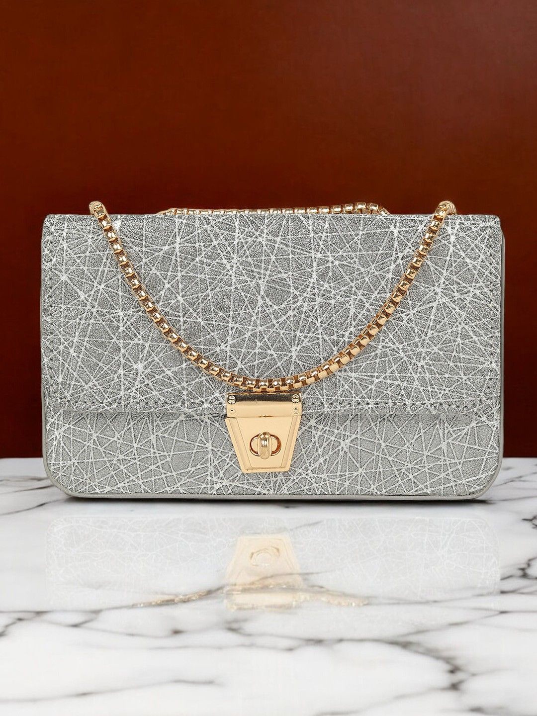 

CRUSSET Embellished Box Clutch, Silver