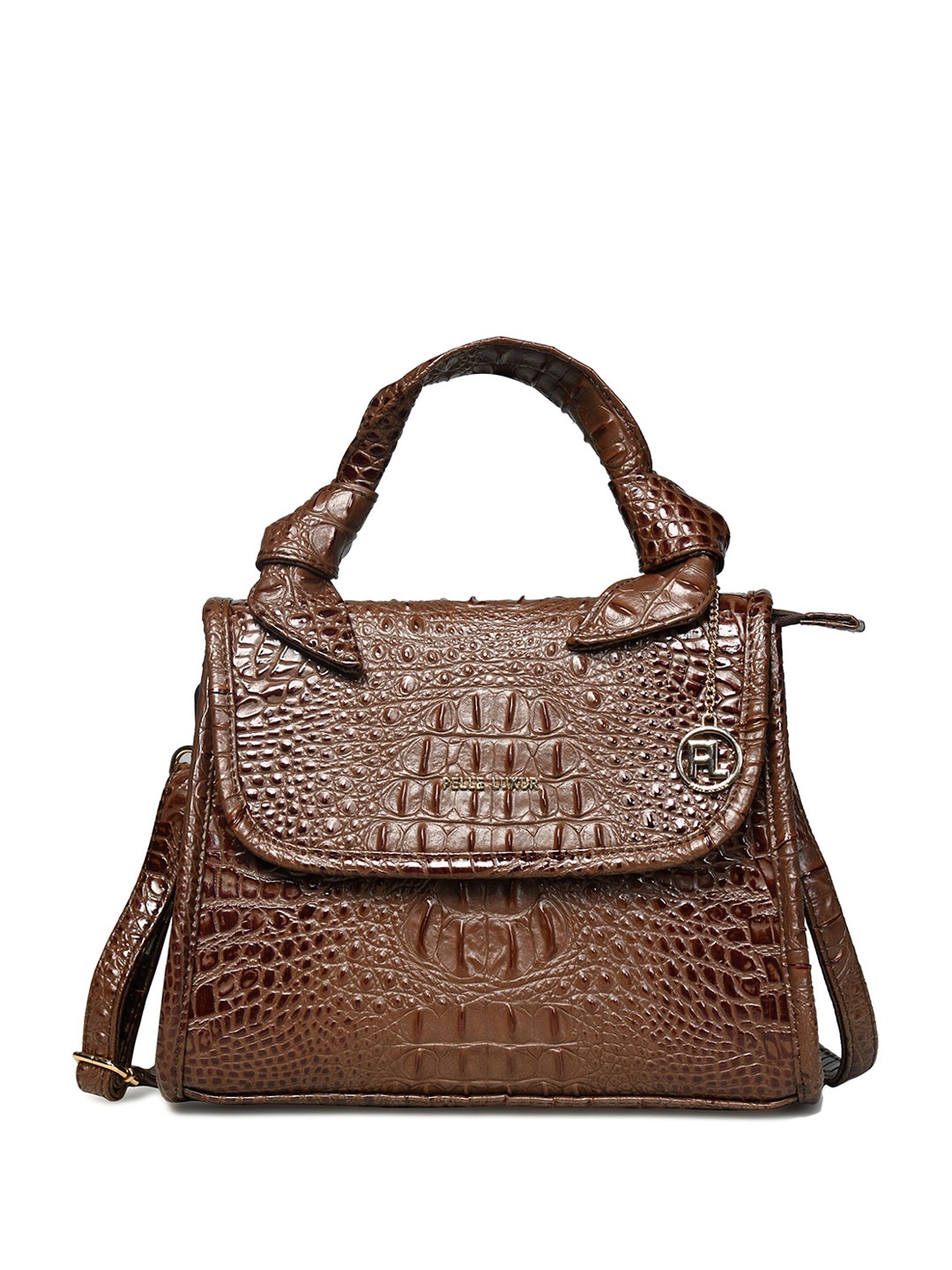 

PELLE LUXUR Animal PU Structured Handheld Bag, Brown