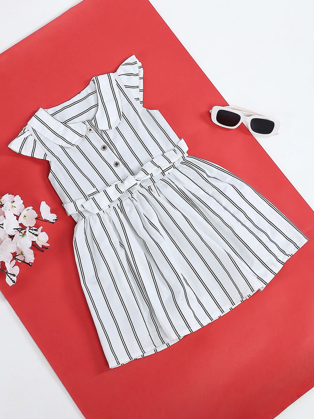 

ADDYVERO Girls Striped Fit and Flare Dress, White