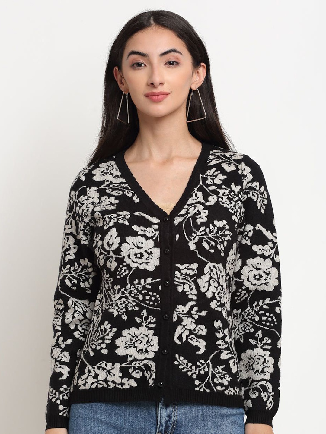 

Global Republic Women Floral Printed Cardigan, Black